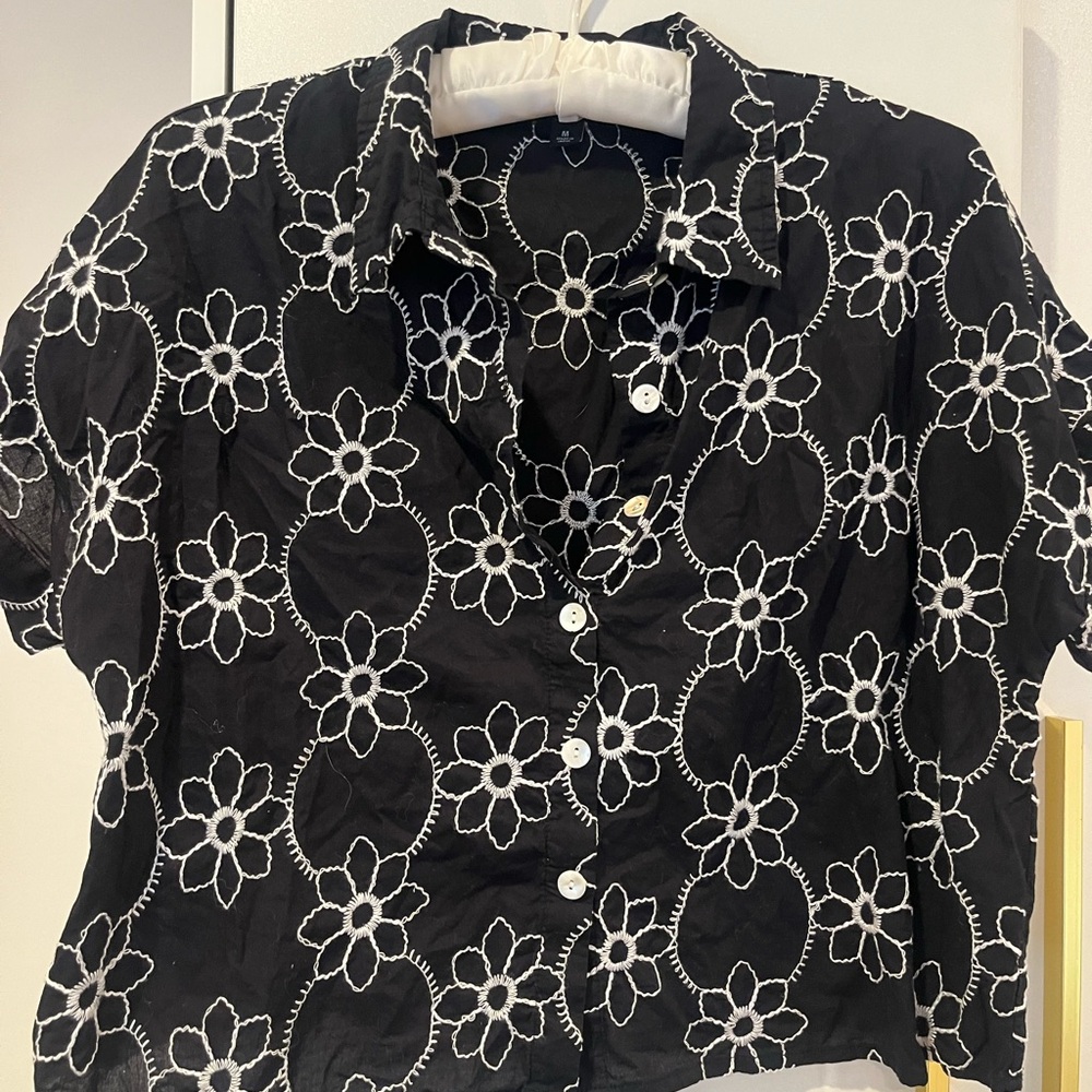 Black and White Floral Button-Up Shirt